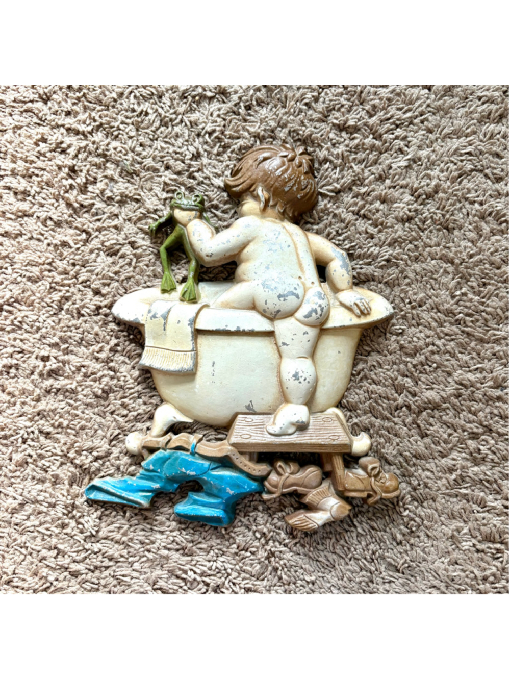 Vintage 1970 Sexton Wall Sculpture Child in Bathtub One Size Beige Blue